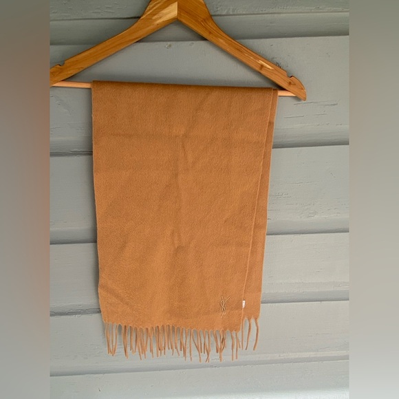 YSL Tan Fringed Wool Scarf - Picture 2 of 3